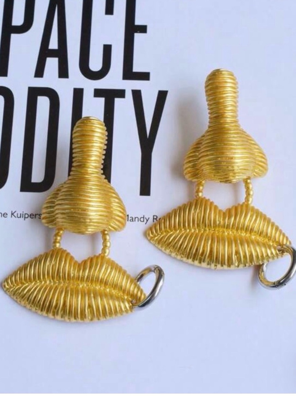 Gold Sculptural Statement Drop Earrings - Women Jewelry - Picture 3 of 5
